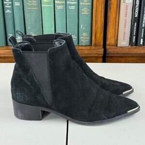 Marc Fisher Black Suede Pointed Toe Gold Tip Pull On Ankle Boots Sz 7 MSRP $201